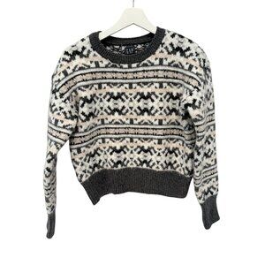 GAP Fair Isle Crewneck Sweater XS Gray White Cozy Knit